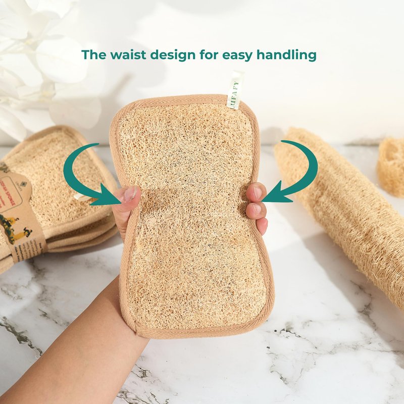 LUFAFY Large Premium Natural Dual Sided Loofah Sponge, Exfoliating Body Scrubber, 100% Plant-Based Shower Luffa Sponge, Bath Loofah for Women and Men (Pack of 1)