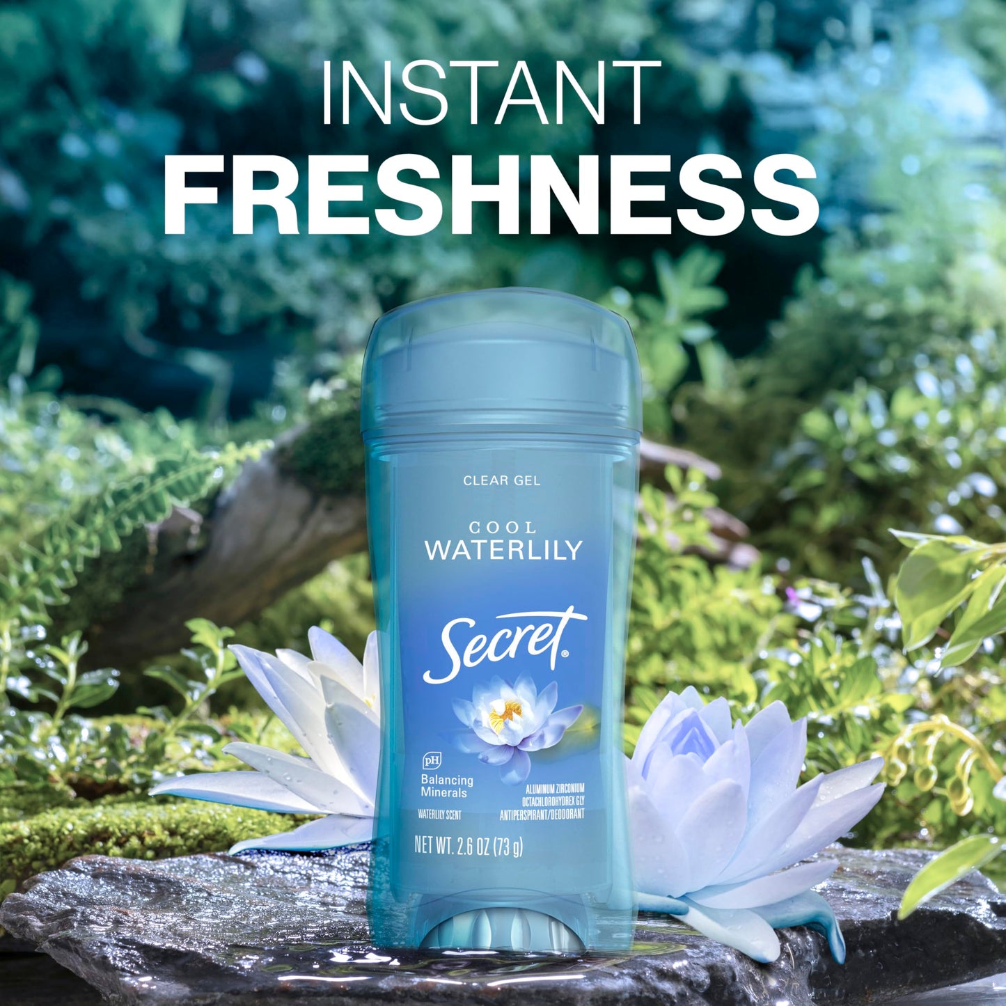 Secret Fresh Antiperspirant Deodorant for Women, 72hr Breathable Sweat & Odor Protection, Instant Freshness & Gentle, PH Balancing Minerals, Clear Gel, Cool Waterlily Scent, 2.6 oz (Pack of 3)