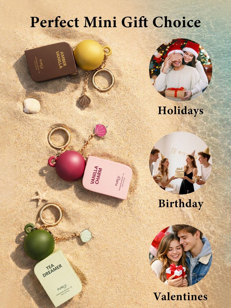 PUREU Amber Vanilla Pheromone Perfume Oil for Women, Long Lasting Extrait de Parfum Roll On with Clip-on Keychain, Alcohol Free Portable Travel Size Fragrance for Date Night & On-the-Go, 0.34 Fl OZ