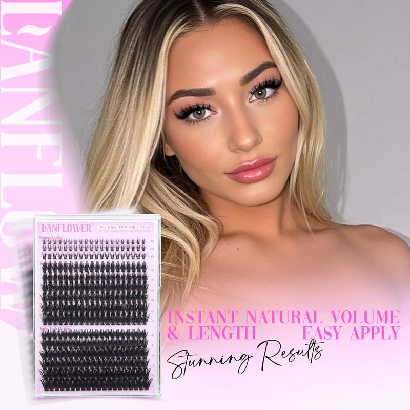 Lanflower Spiky Lash Clusters - Wispy D Curve Eyelash Extensions | 12-20mm Fairy Individual Lashes