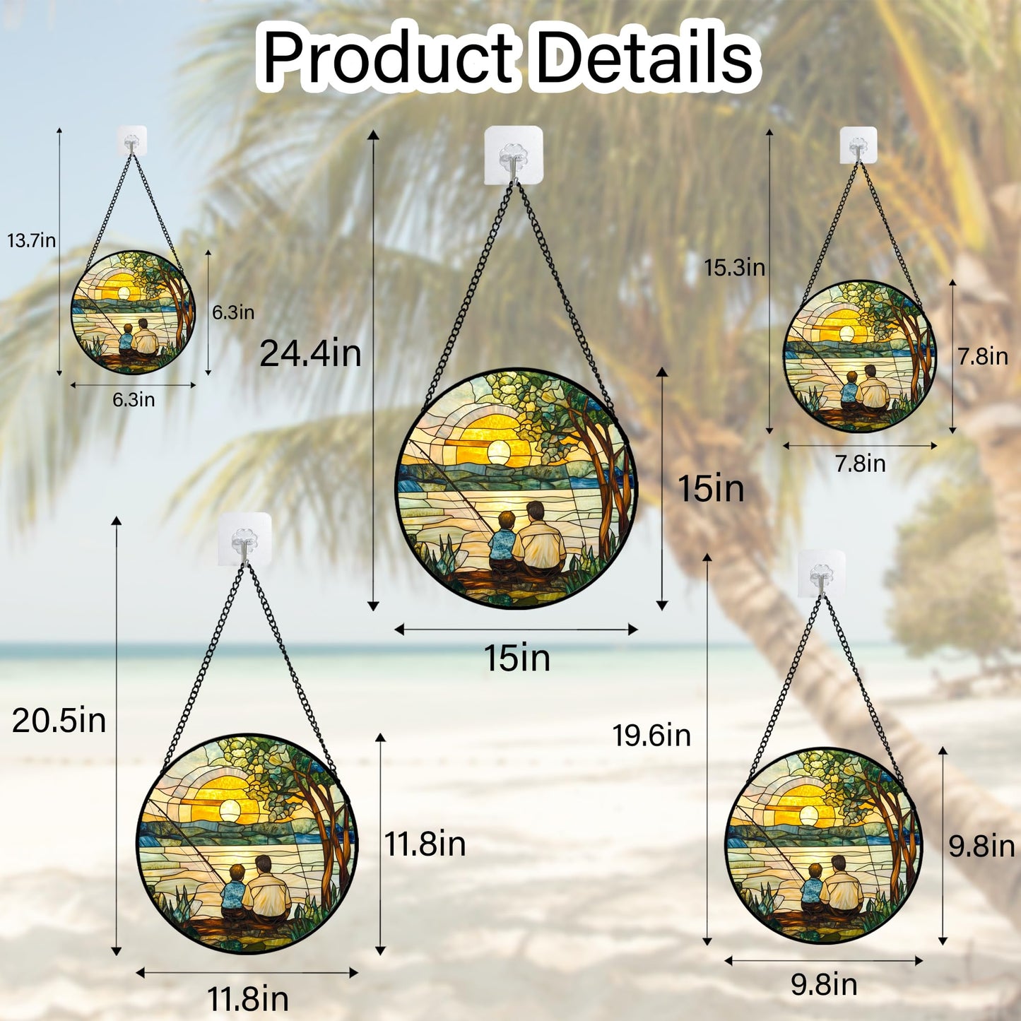 QZQCBLC Stained Glass Window Hanging Sunset View by The Lake 7.8" - Family Fishing Suncatcher Door Garden Sun Catcher Home Decor Birthday Christmas for Mom Men Woman Nana