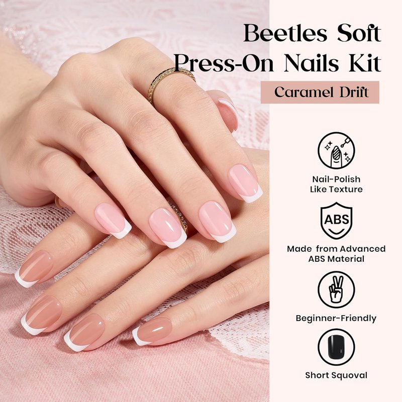 Beetles Press On Nails Kit - Caramel Drift | 360 Pcs Short Square Nails in 12 Colors | French Glossy Glitter with Glue & Tabs for Women