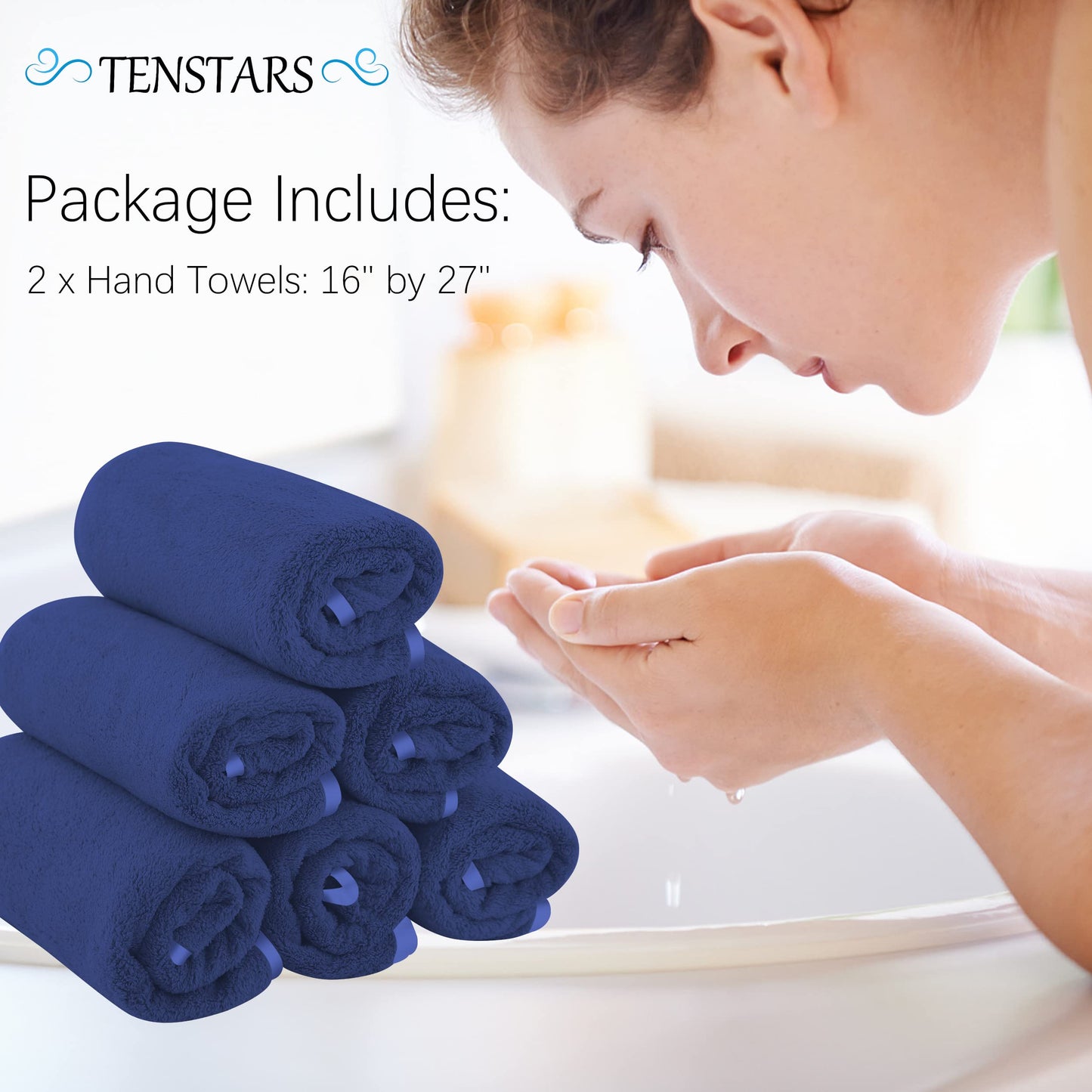 TENSTARS Silk Hemming Bath Towels for Bathroom Clearance - 27 x 55 inches - Light Thin Quick Drying - Soft Microfiber Absorbent Towel for Bath Fitness, Sports, Yoga, Travel, Gym - 2 Pack, Navy Blue