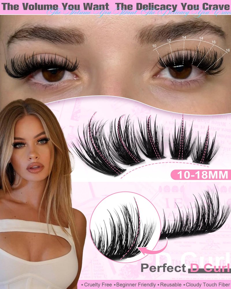 Lash Clusters with Spikes Fluffy Eyelash Clusters Fairy Cluster Lashes 10-18mm Wispy Cluster Eyelash Extensions 60D+100D Volume Individual Lashes D Curly Lash Extensions by Boahankuke
