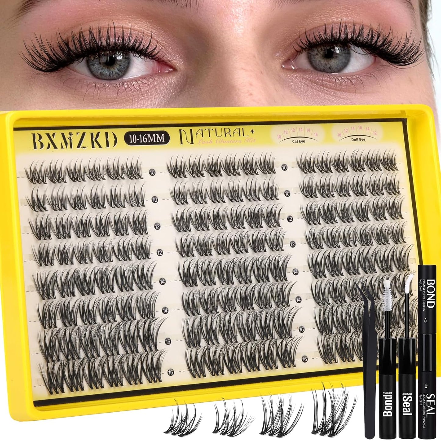 Skiennix Natural Lash Clusters Kit - Wispy Eyelash Extensions with Invisible Band | 10-16mm C Curl