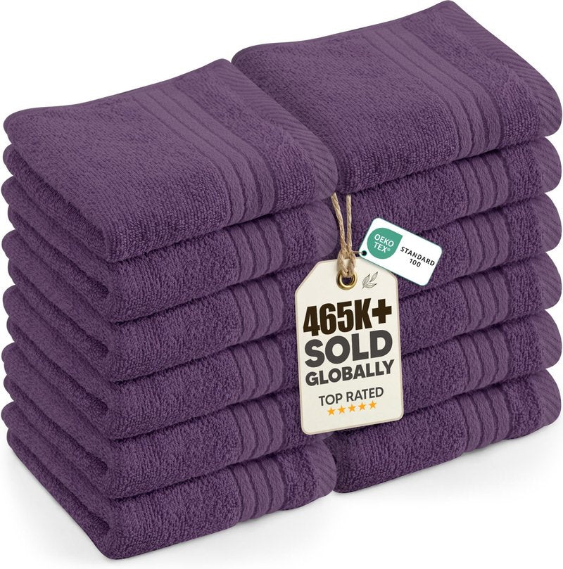 Utopia Towels 12 Pack Premium Wash Cloths Set, 12 by 12 Inches, 100% Cotton Ring Spun, Highly Absorbent and Soft Feel Washcloths for Bathroom, Spa, Gym, and Face, Plum