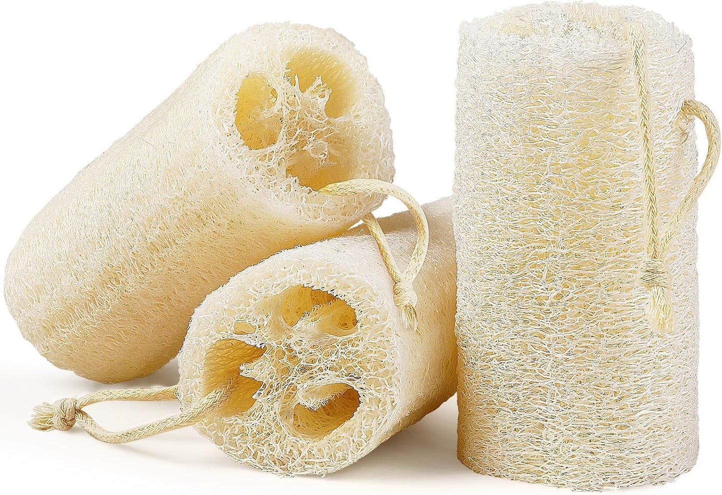 Spoojie Natural Egyptian Loofah Sponge (2-Pack) - Exfoliating Body Scrubber for Women & Men, Organic Plant-Based Bath Sponge for Face, Body & Back Cleaning - Gentle Exfoliation for Soft Skin