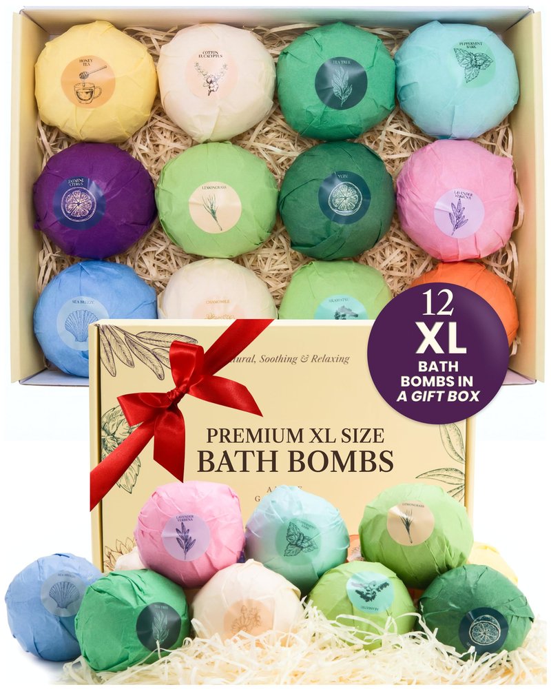 Bath Bombs Set Pack of 12 Pcs Gift Set for Women - Large 150g Oversized Bath Bombs for a Soft Skin Feel, Spa Gift Set for Birthday, Gift Box Idea for Her