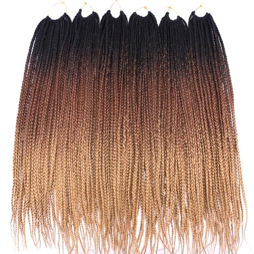 Ombre Box Braids Crochet Hair 6 Packs Goddess Pre looped Crochet Box Braids for Women Black to Honey Blonde Golden 3X Small Box Braided Knotless Braiding Hair Extensions(24 Inch,T1B/4/27#)