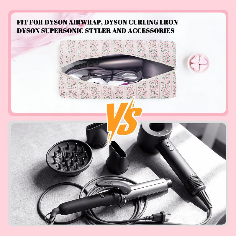Hair Tools Travel Carrying Bag, Cute Quilted Floral Hair Tools Travel Bag for Shark Flexstyle Carrying Case Portable Shark Air Wrap Dryer Case Flat Curling Iron Organizer for Women (Pink)