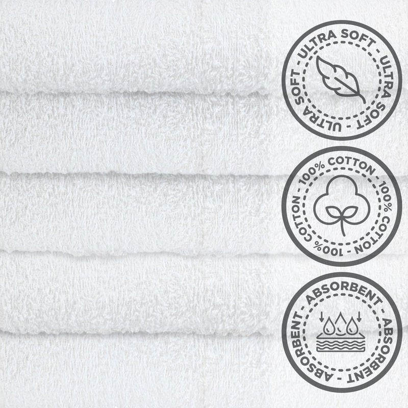 Crystal Ridge Cotton Wash Cloths 12 Pack - Washcloths for Showering, Face and Body, Soft and Highly Absorbent Multipurpose Towels for Bathroom, Kitchen, Spa and Gym - Wash Rags 12 x12 (White)