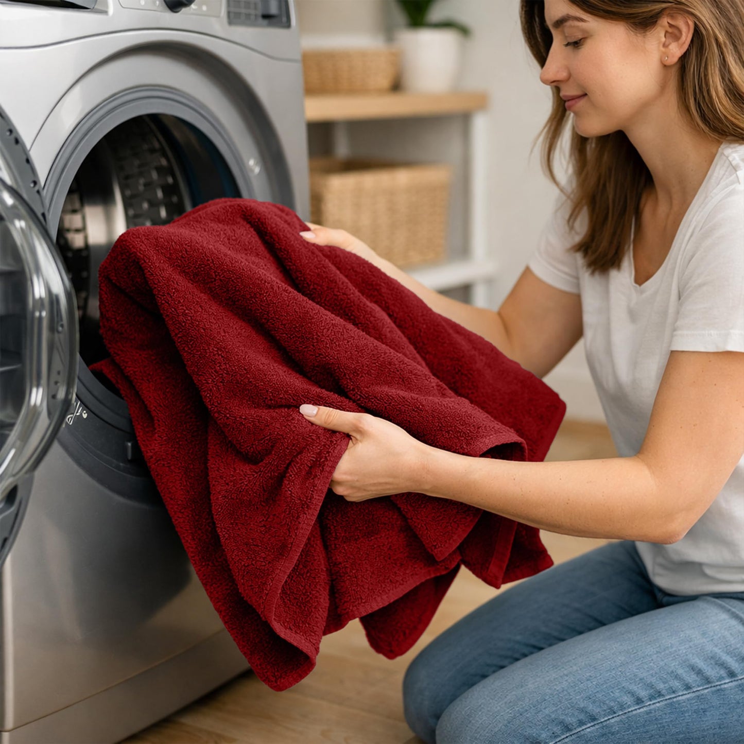RIVERSIDE Pack of 8 Towels Set, 2 Large Bath, 2 Hand, 4 Face Washcloths, 100% Cotton Hotel Quality, Super Soft, Quick Dry, Highly Absorbent Perfect for Bathroom, Red