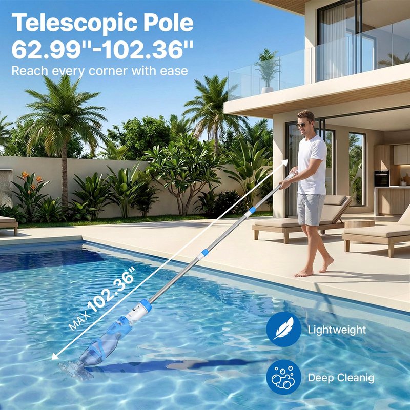 OGERY Pool Vacuum for Above Ground Pool, 18.5GPM Powerful Suction, 60Mins Runtime, Telescopic Pole Cordless Pool Vacuum for Inground Pools, Rechargeable Cordless Handheld Pool Vacuum for Spas/Hot Tubs