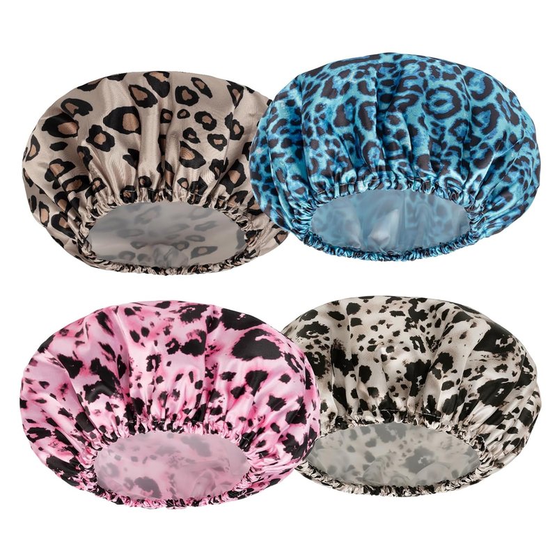 AmazerBath Shower Cap - 4 Reusable Waterproof Shower Caps for Women | Double Layered, Elastic Design