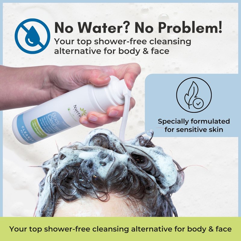 Nurture Rinse Free Waterless Foaming Cleanser for Women, Camping, Elderly & Hospital Care | No Rinse Body Wash with Aloe for Sensitive Dry Skin | Moisturizing & Gentle Cleanser