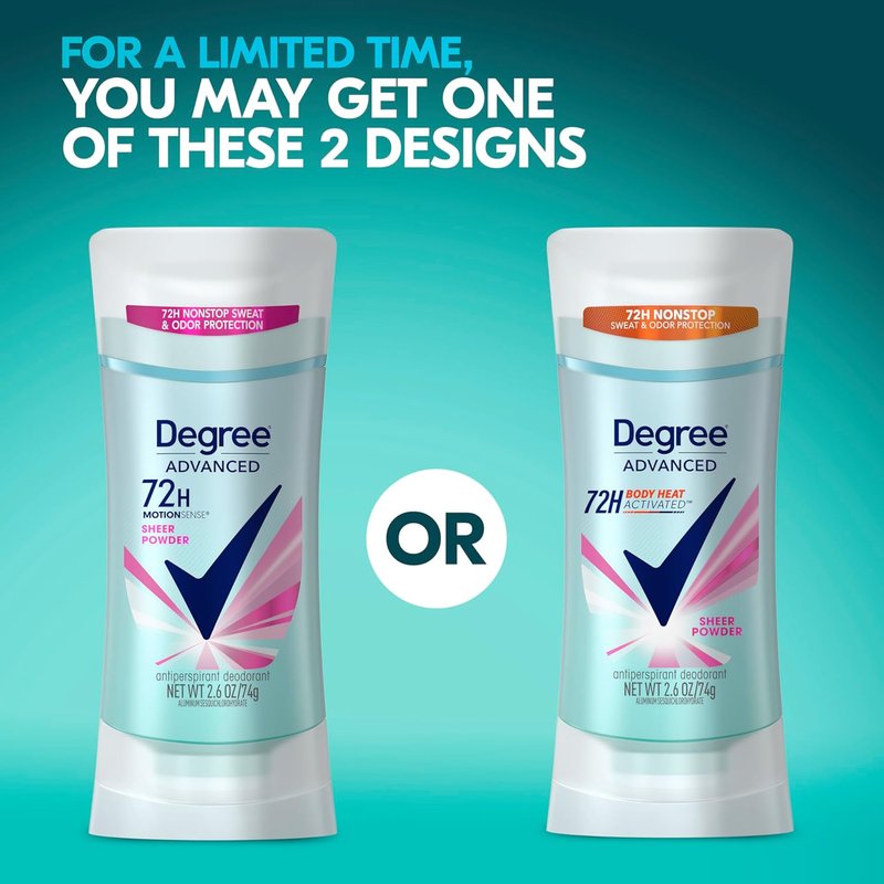 Degree Advanced Protection Antiperspirant Deodorant - Sheer Powder, 72-Hour Sweat & Odor Control, 2.6 oz (Pack of 2)