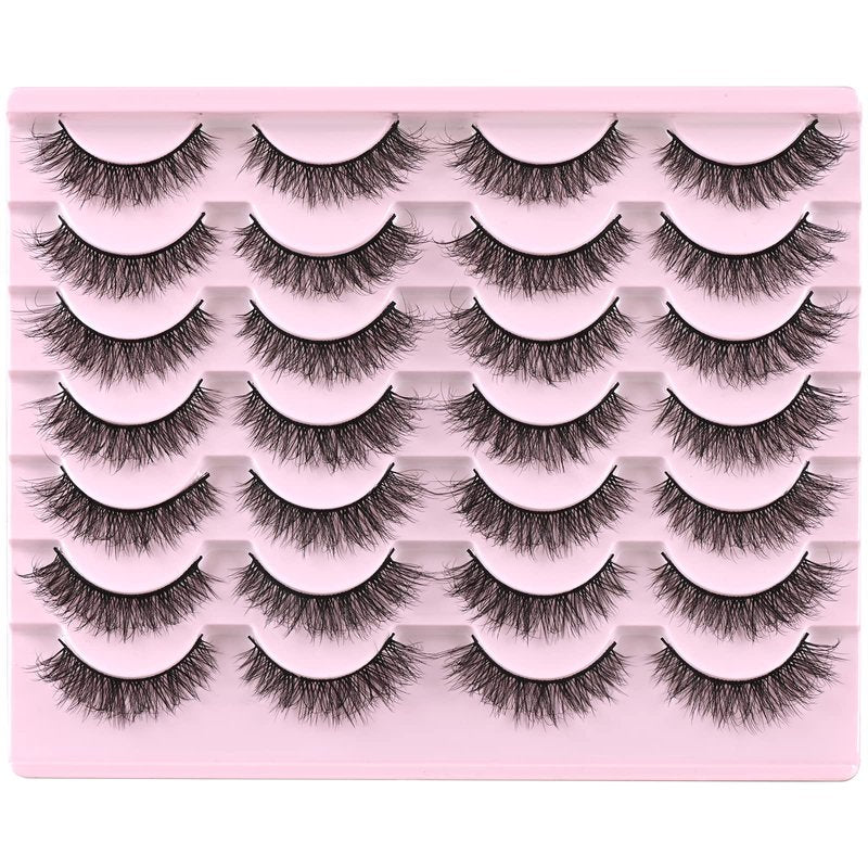 FARRED Natural Lashes Short Eyelashes Wispy False Mink Lash Pack 14 Pair Natural Look Fluffy Cat Eye Strip Eyelash Small Fake Lashes Full Pestañas Sets for MUA and Beginners Daily Makeup (F1 | 8-14mm)