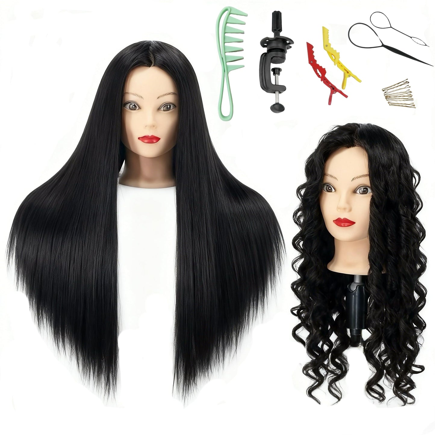 Yiifiulyn Mannequin Head with Hair, 28" Professional Cosmetology Training Doll Head for Hair Cutting, Braiding, Styling Practice, Hairdressing Practice Head for Beginners & Salon Group Use
