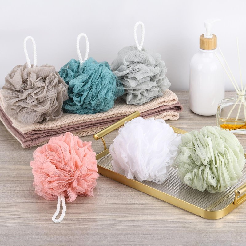 BTYMS Large Loofah Bath Sponge 75g/Pc, Exfoliating Body Scrubber Shower Scrunchies Mesh Pouf - Pack of 4
