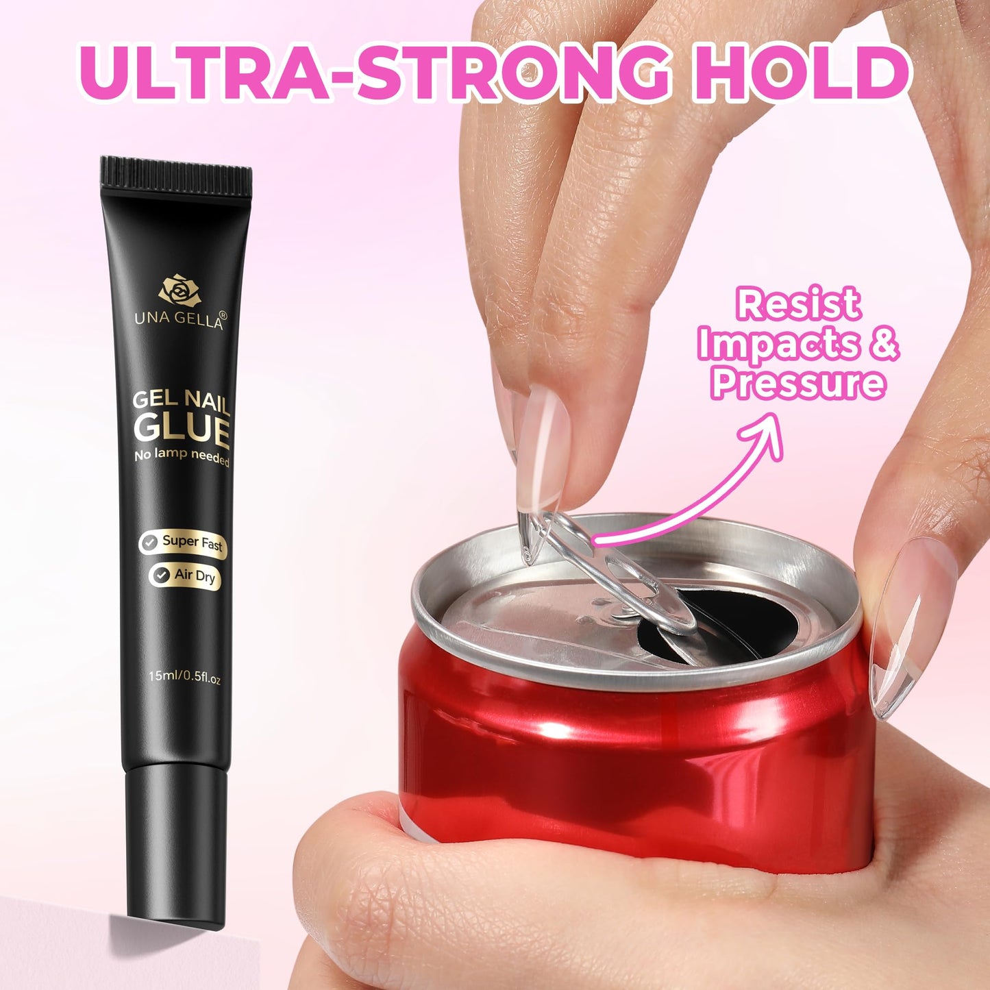 UNA GELLA Gel Nail Glue No U/V Light 15ml Super Strong Nail Glue for Press On Nails & Clear Acrylic Nails Tips Air-dry Strong-hold Formula