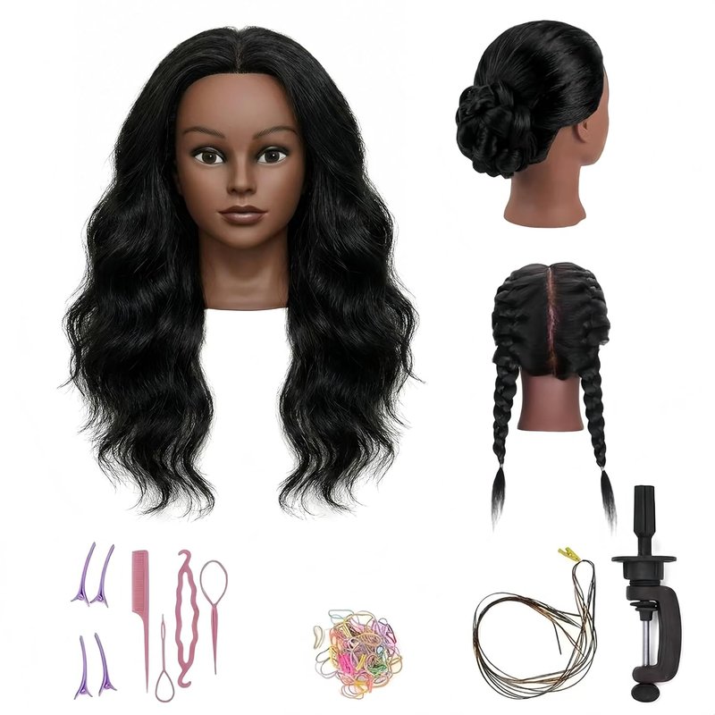 Skiennix 16 Inch Real Hair Mannequin Head - Ideal for Kids' Braiding & Cosmetology Practice (Black)