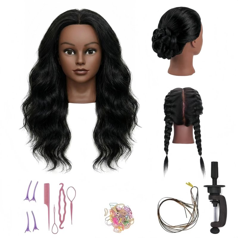 16 Inch 100% Real Hair Mannequin Head for Kids Braiding, Practice Training Doll Head for Hairstyle Styling Braiding Cosmetology (black-16)
