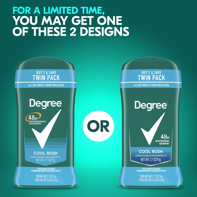 Degree Antiperspirant Deodorant Cool Rush | 48-Hour Protection | For Men | 2.7 oz, Pack of 6