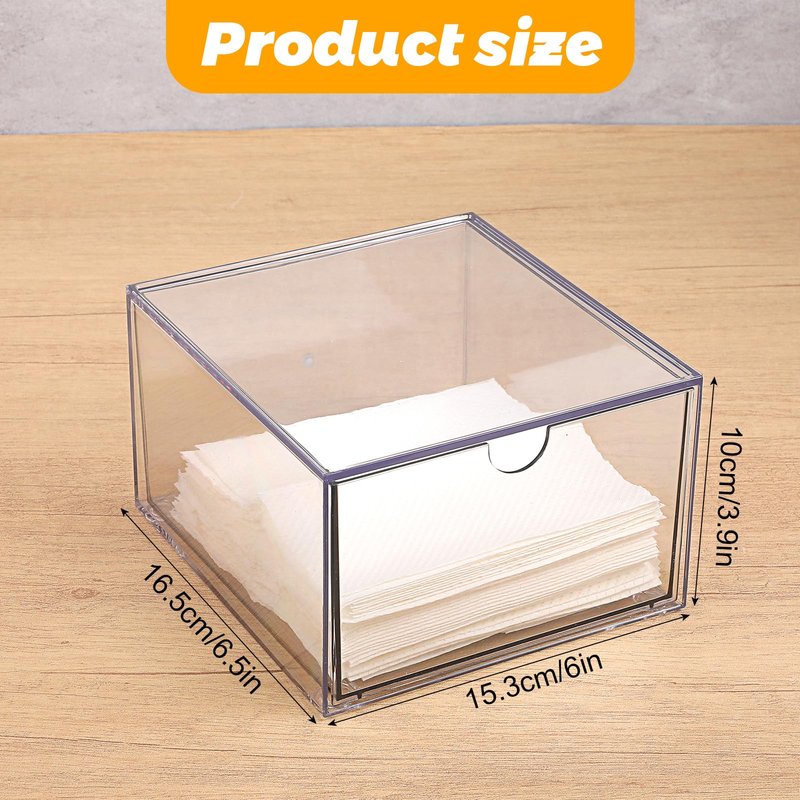 cobee Disposable Face Towel Holder, Acrylic Face Towel Storage Box Bin Container Stackable Clear Makeup Organizer with Drawer for Vanity Bathroom Makeup Organization