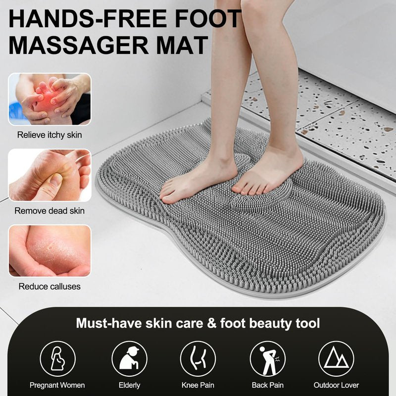 EaTubano Bath Shower Foot Scrubber Mat - Silicone Shower Foot Scrubber Mat (XL) Cleaner Foot Toes Clean Pad Without Bending Non-Slip Suction Cups Bathroom mat 17.2 * 13 inch - Grey