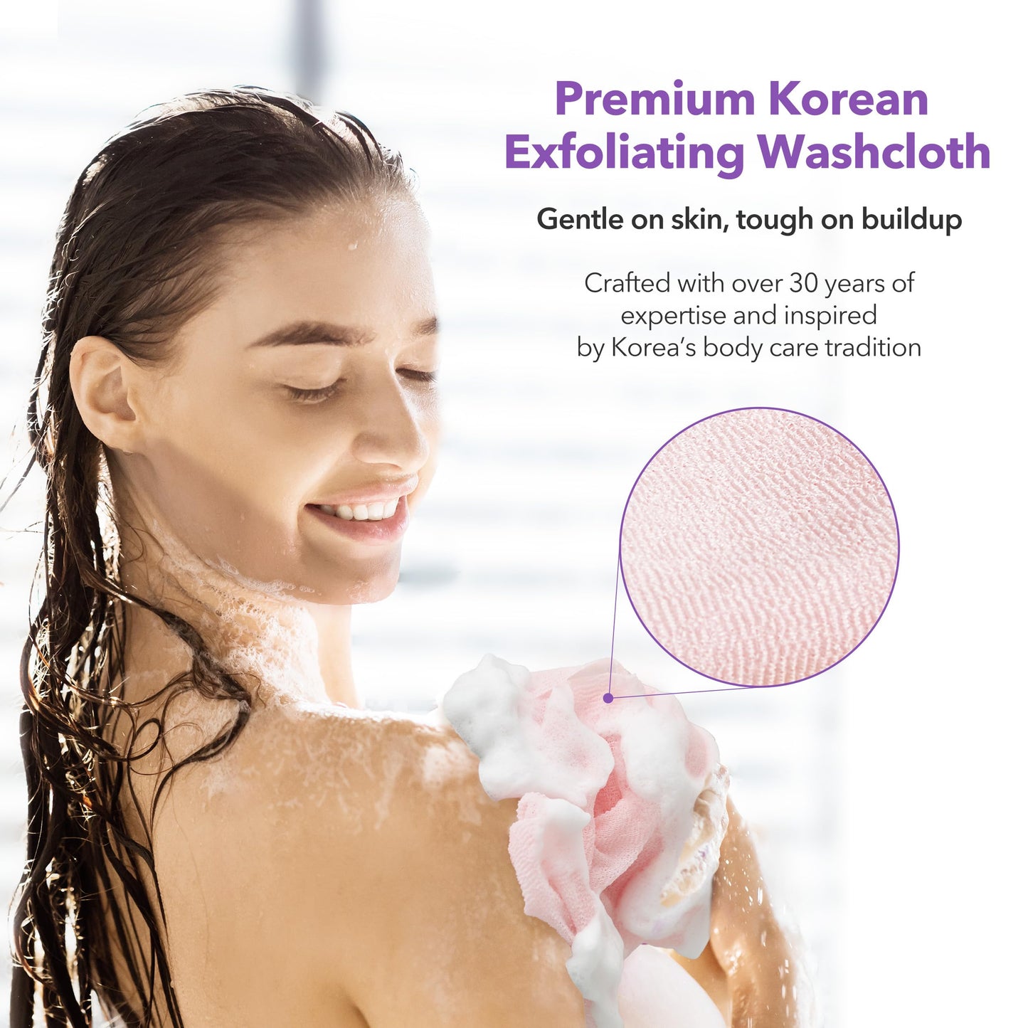 Korean Exfoliating Washcloths [4 Pack] – Daily Body Scrubber Towels for Shower, Back & Full-Body Use – Loofah Alternative, Quick-Drying Bath Cloths, Made in Korea