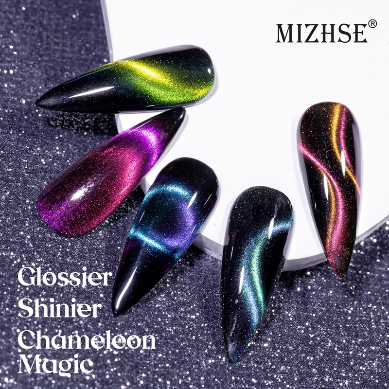MIZHSE 8 Colors 9D Cat Eye Gel Nail Polish, Magnetic Gel Polish Kit with Magnet Stick, Galaxy Glitter Chameleon Effect Silk Velvet Cat Eye Nail Polish Soak Off Nail Art Design Ladies Gift