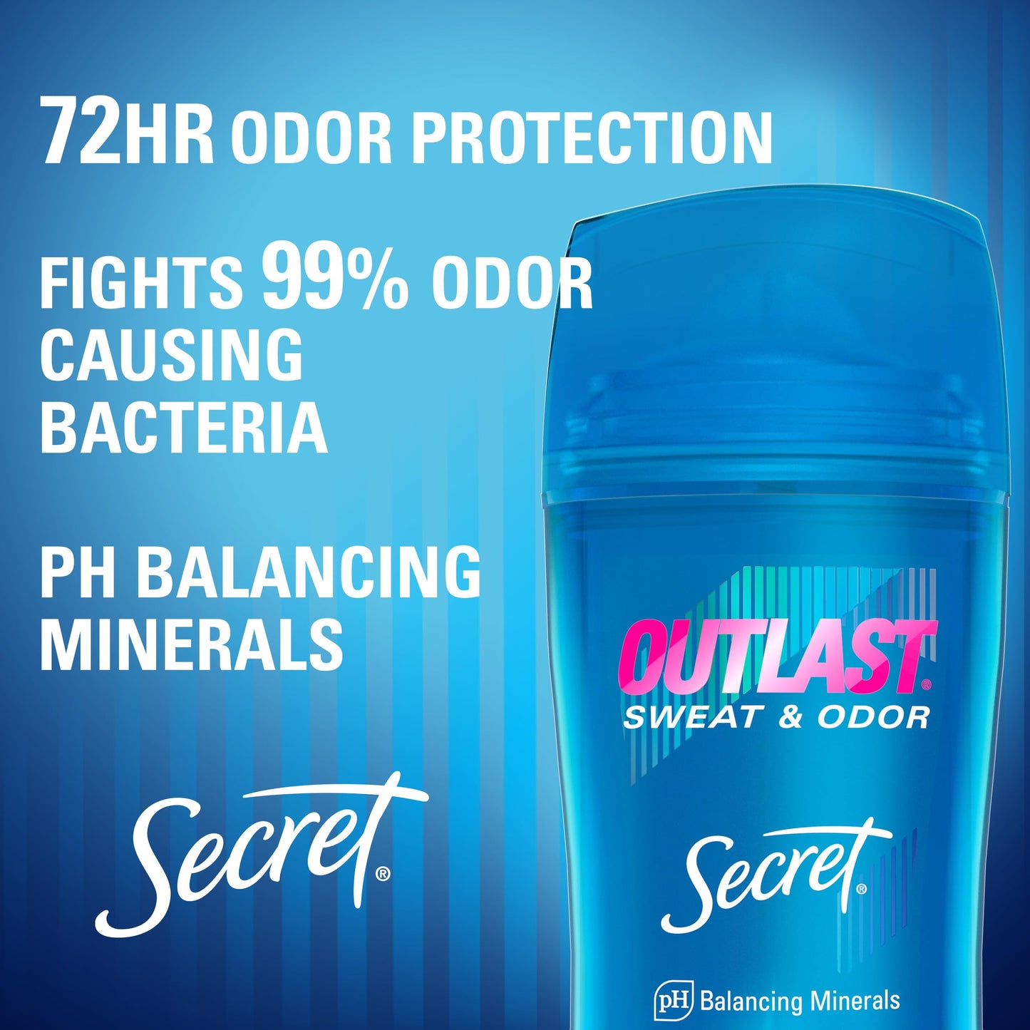 Secret Outlast Antiperspirant Deodorant for Women, 72hr Sweat & Odor Protection, PH Balancing Minerals, Clear Gel, Shower Fresh Scent, 2.6 oz