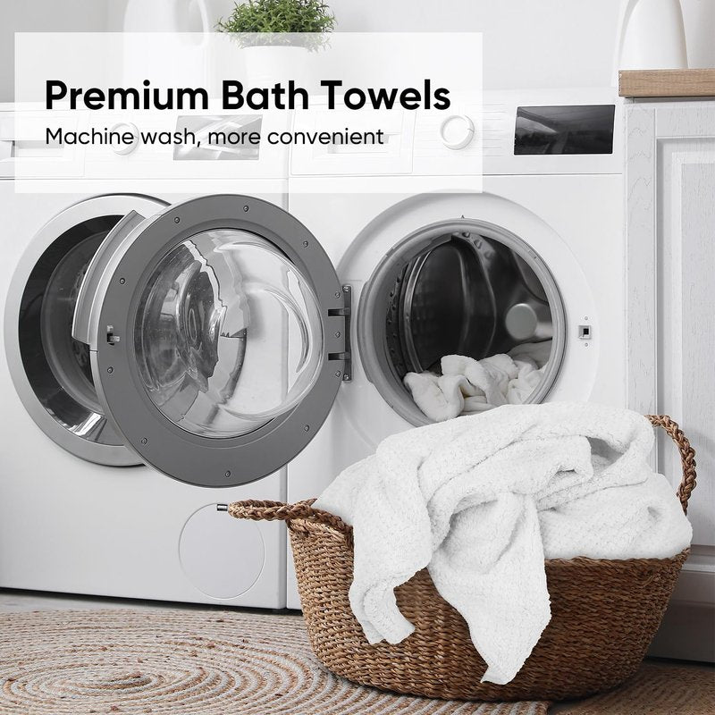 HOMEXCEL 6 Pack Bath Towel Set, (24 x 48 Inches) Microfiber Ultra Soft Highly Absorbent Bath Towels, Lightweight and Quick Drying Towels for Hotel, Bathroom, Spa and Beauty Parlor, White