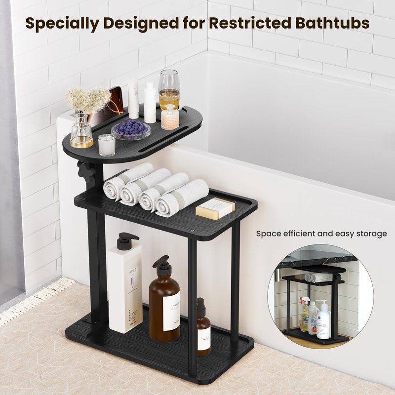 Sunnacate Bathtub Tray Table, Freestanding Bath Side Table Tub Tray Caddy, 3 Layer Bamboo Bath Board Shelf, Bathtub & Bathroom Accessories, New Home Gift for Mom, Housewarming, Anniversary, Wedding