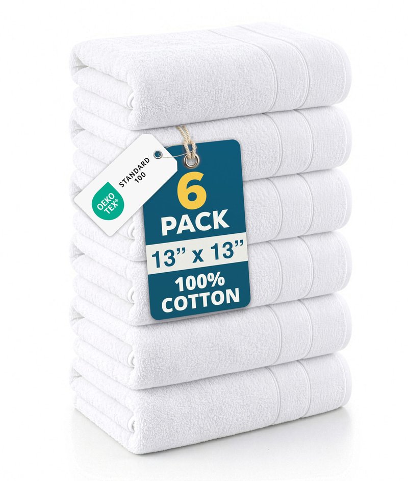 Casa Platino White Washcloths 6 Pack - 13x13 inches - 100% Cotton - Premium Quality Wash Cloths for Bathroom - Well Stitched, Soft & Highly Absorbent Washcloths Set - Ideal for Hotel, Spa & Salons
