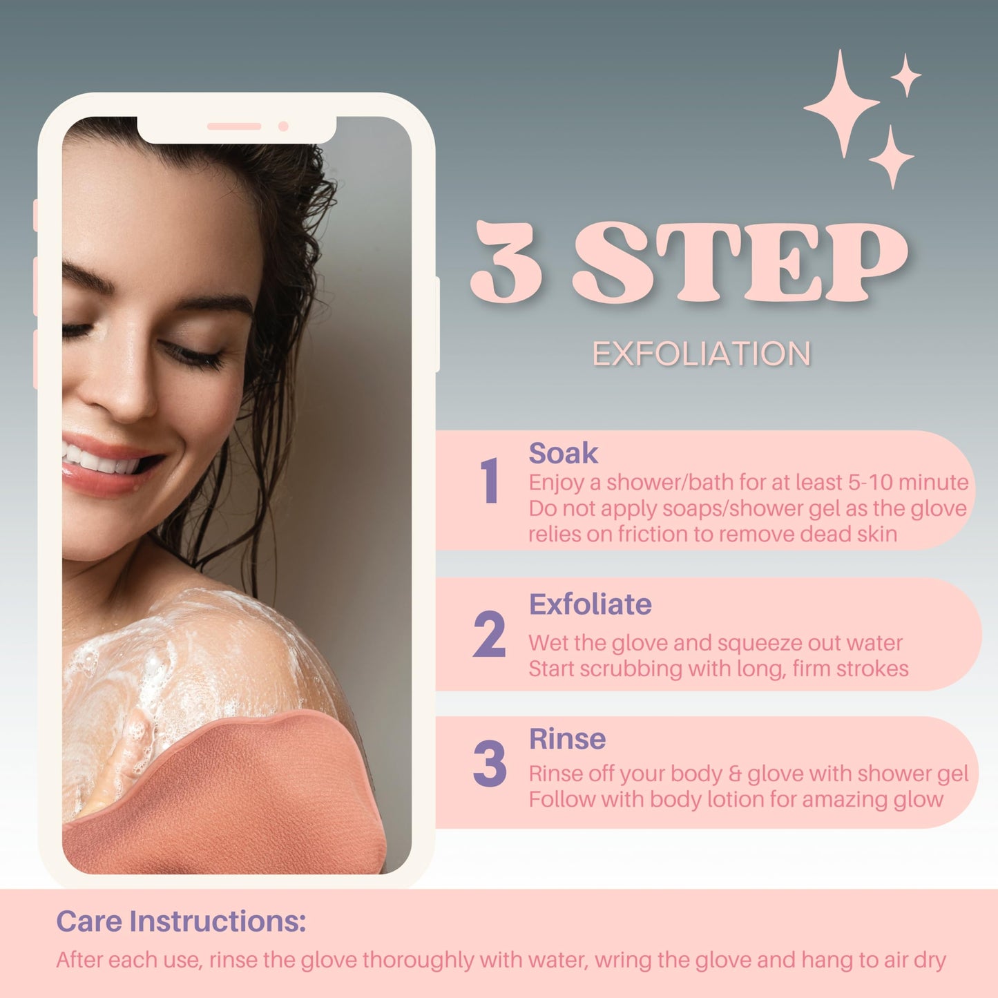 Carriberry Exfoliating Glove Body Scrubber, Viscose Fiber Bath Shower Deep Cleansing Scrub Mitt (Blue)