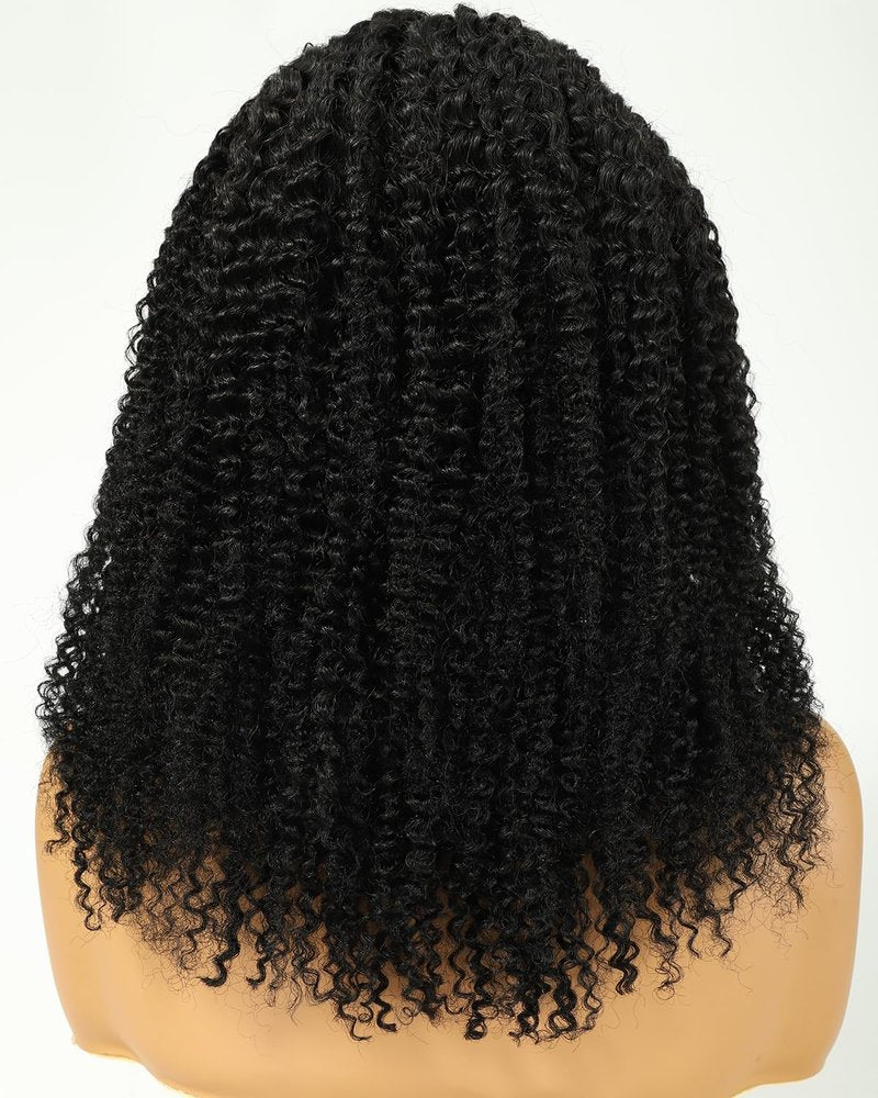 Jet Black Kinky Curly Half Wig - 200% Density Glueless Drawstring | 20 Inch for Black Women