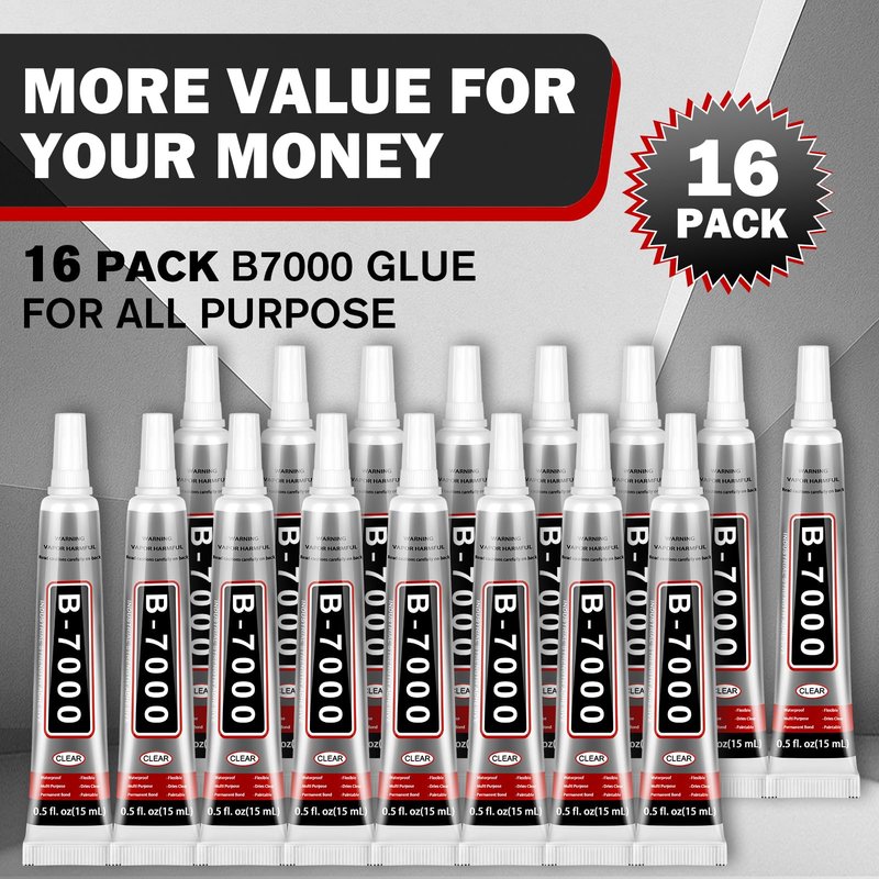 B-7000 Glue Clear with Precision Tip, 15ml 16 Pack Multi-Function Craft Adhesive, Waterproof Strong Bond Glue for Jewelry Making, Rhinestones, Bedazzling, Crafts, Shoes, Fabric, Phone Repair