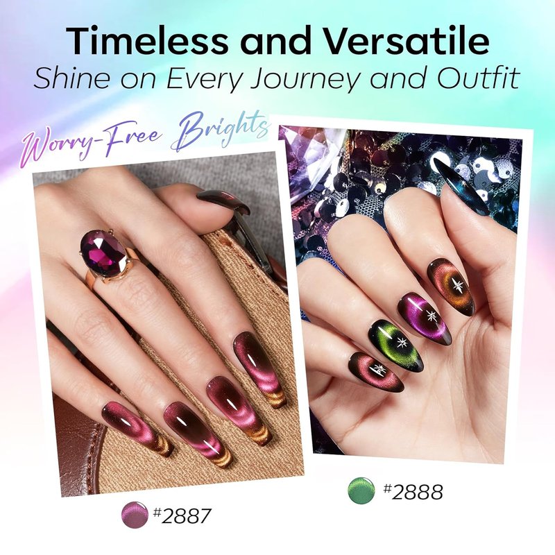 Modelones Cat Eye Gel Nail Polish Set - Hema-Free 6 Colors with 9D Chameleon Effect | Glitter & Magnet Soak Off