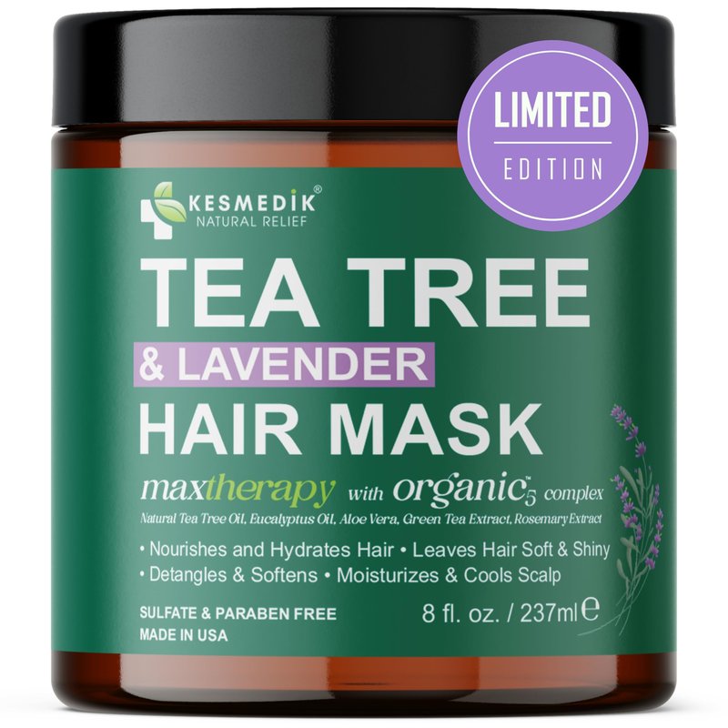 KESMEDIK Tea Tree Hair Mask with Rosemary & Lavender, Deep Conditioning Treatment for Dry, Damaged, Coarse Hair, Hydrating Hair Mask with Itchy Scalp Relief, Men & Women, Sulfate-Free