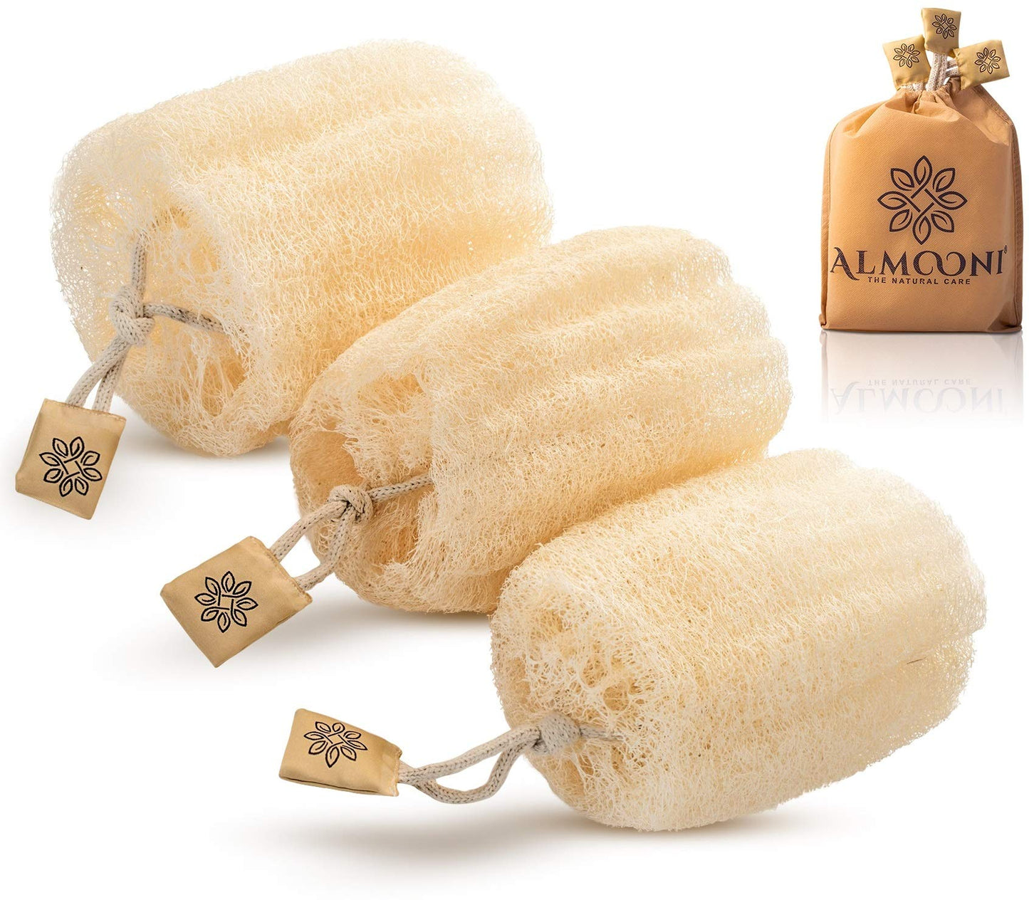 Almooni Egyptian Loofah Exfoliating Body Scrubber, Natural Real Egyptian Shower Loofah Sponge Body Scrubber for Women and Men, for Body and Face that Will Get You Clean - 3 Count (1 Pack)