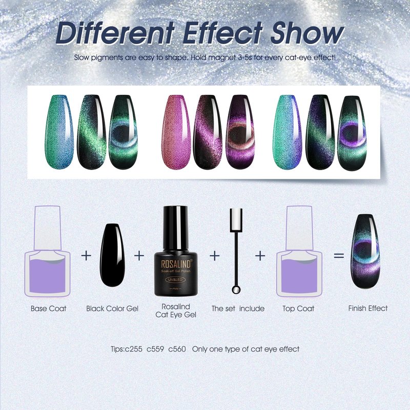 ROSALIND Cat Eye Gel Nail Polish with Magnet, 12 PCS Holographic Glitter Purple Blue Red Gel Polish Magnetic and Swirl Shell Thread Effect Sparkle Nail Polish Cateye Gifts for Women