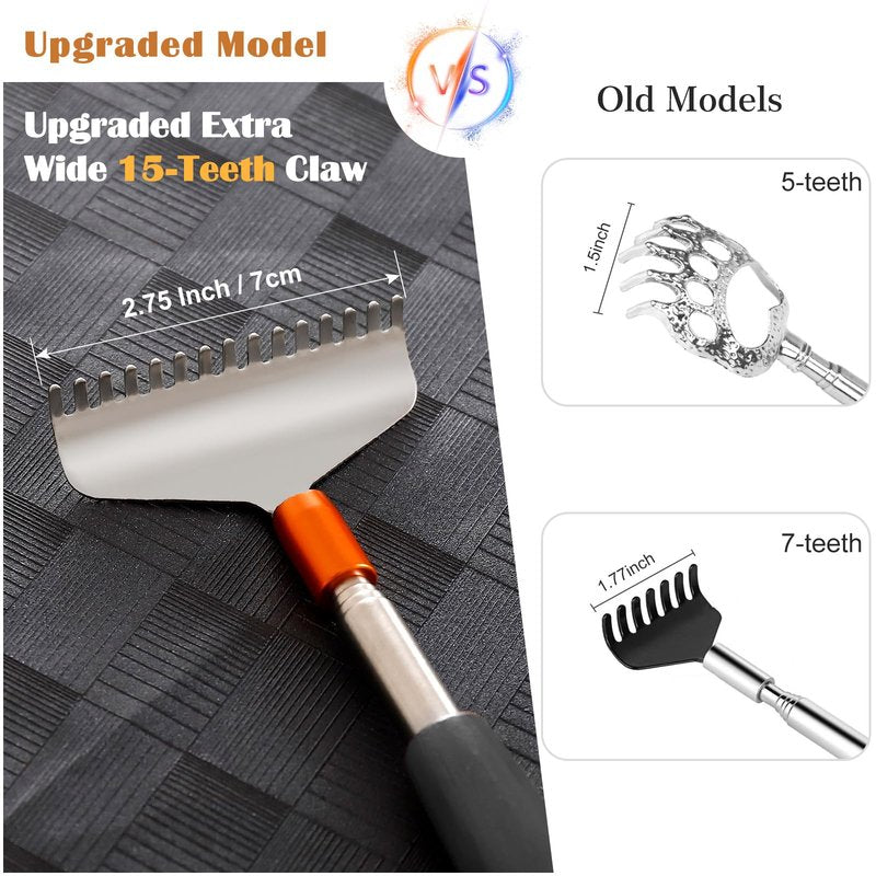 Azymi Large Back Scratcher, Strong Backscratchers for Men Women Extendable with Wider Rake Steel Claw-Wooden Handle- Massage Roller, Portable Metal Head Body Scratcher Massager