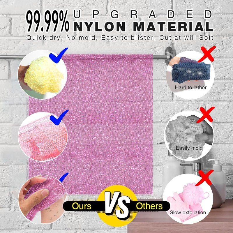 3 Piece Bright Style African exfoliating net Exfoliating Shower Set Long Bath Sponges for Smooth, Refreshed Skin, The Exterior Gleams - Ideal for Daily Use (Bright Yellow, Pink, Purple)