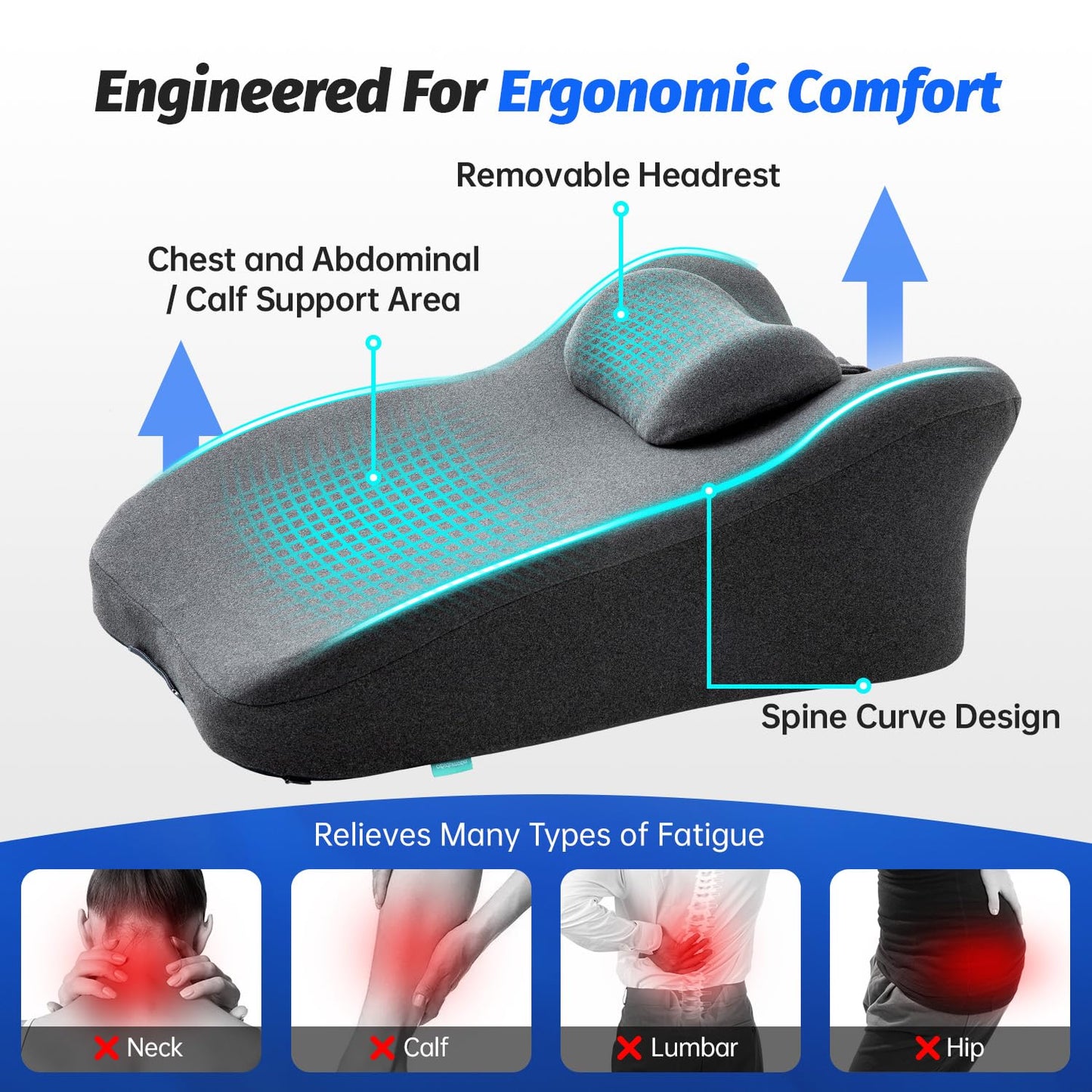 xiaomubiao Reading Pillow, Lumbar Support Pillow for Couch, Sofa Bed Support, Bed Pillow for Sitting up,Ergonomic Memory Foam Pillow for Acid Reflux & Back Discomfort, with Removable Cover Gray