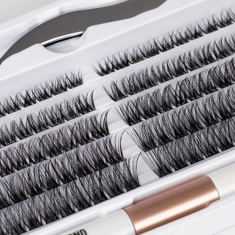 Skiennix Individual Lashes - 120 Cluster Eyelash Extensions with Applicator & Bond | 10-16mm Length C/D