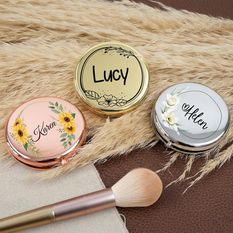 KeenlyMade Personalized Compact Travel Mirror with Floral and Name, Double-Sided Folding Handheld Mirror for Purse, Gifts for Mothers Day from Daughter/Son