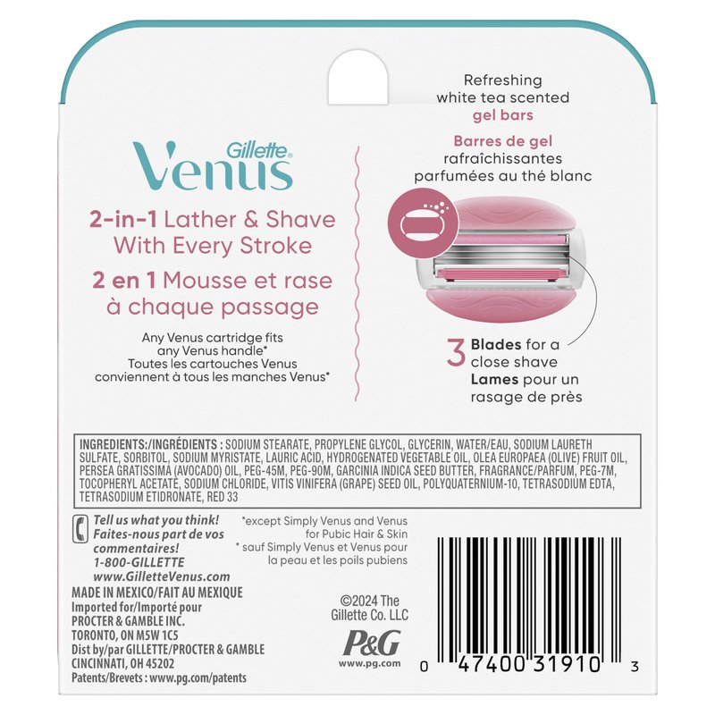 Gillette Venus ComfortGlide White Tea Women's Razor Blades,3-Blade Razor Refills,Holiday Gifts for Women,6 Count (Pack of 2)