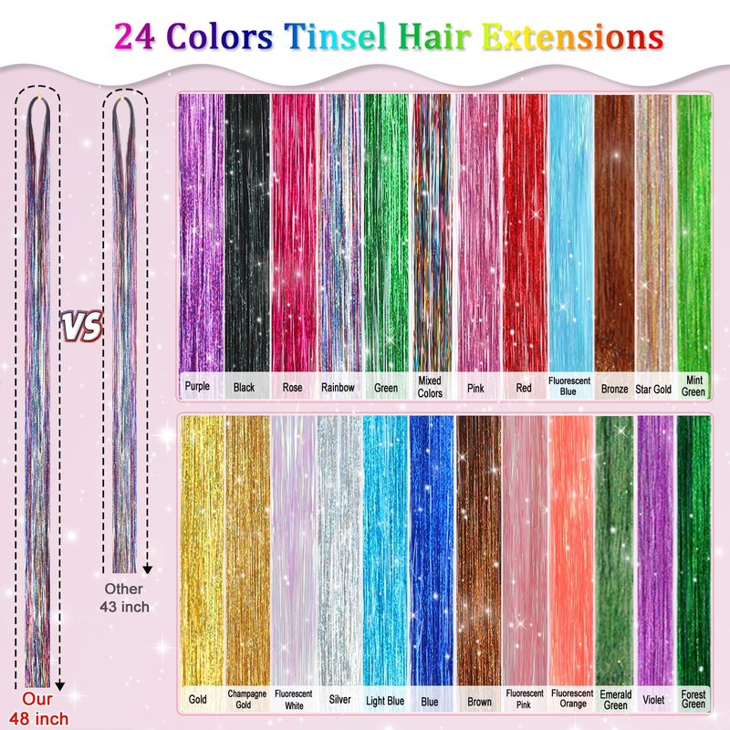 AIFIHIYI Hair Tinsel Kit With Tools Fairy Tinsel Hair Extensions Heat Resistant Sparkling Shiny Glitter Hair Tensile Kit for Women Girl Kids
