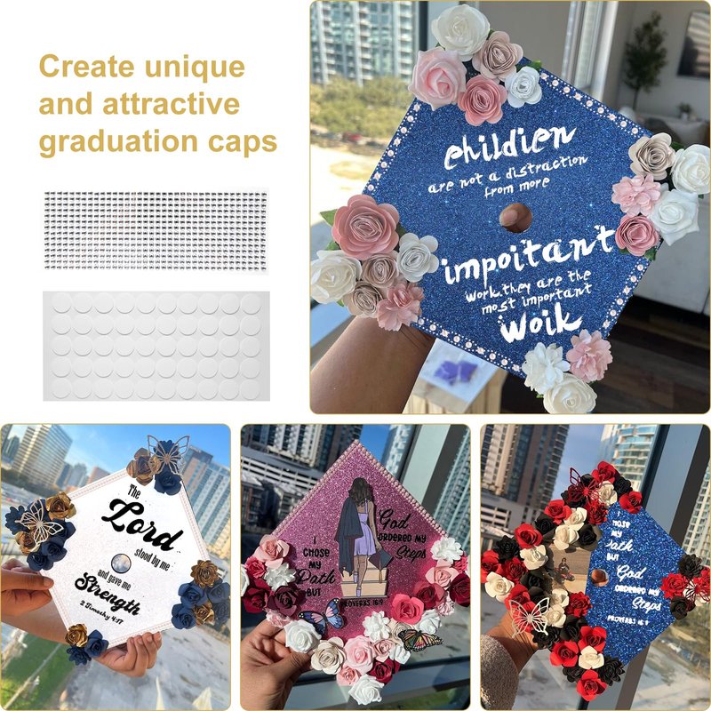 2026 Graduation Cap Decorations kit Graduation Cap Topper Blank, 12 Pcs Glitter Cardstock and 4 Pcs Gemstone Border Stickers for DIY Grad Cap Decorations